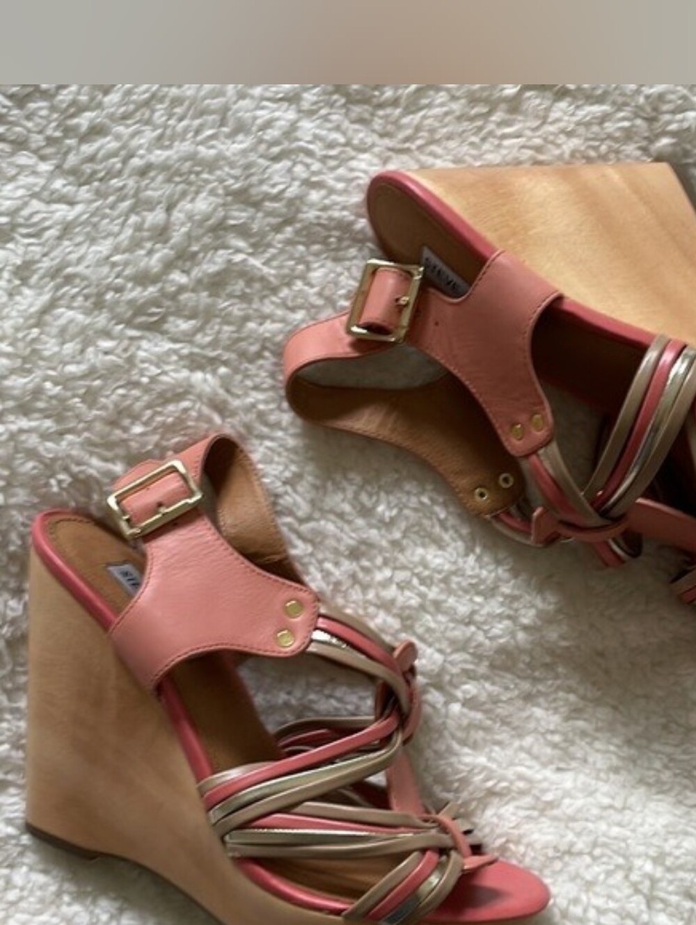 Vintage Y2k Steve Madden Coral Multi-strap Wedge Sandals